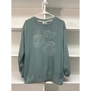 Post Surf Sweatshirt Womens LGreen Fleece Floral Long Sleeve Beach & Surf